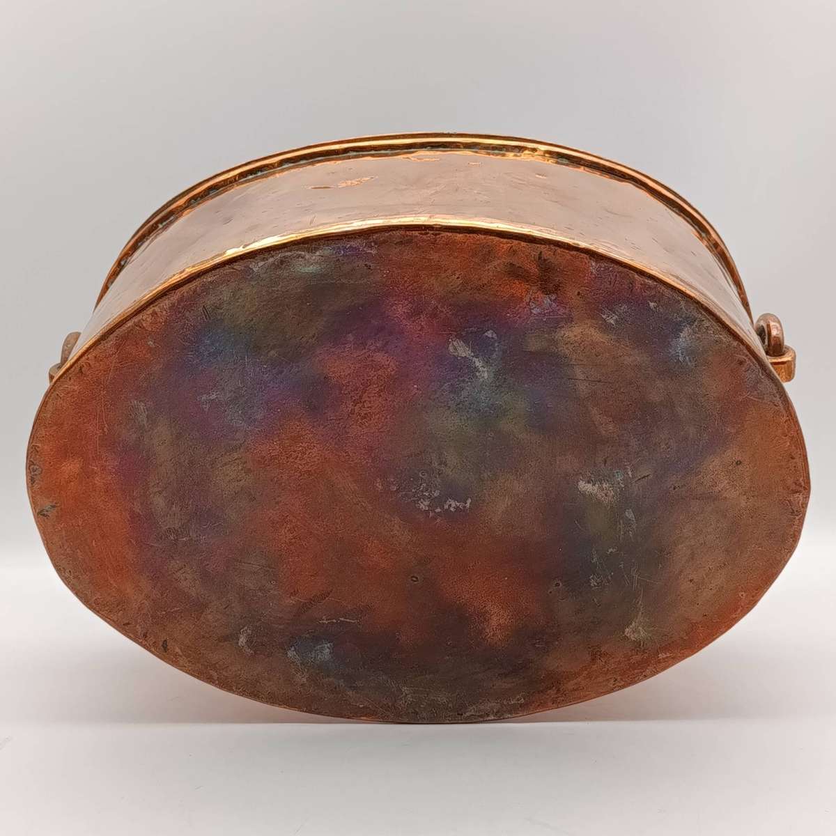 Antique oval copper casserole with lid