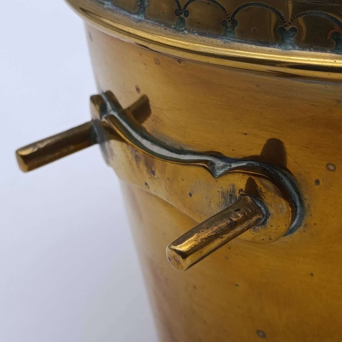 Antique Victorian brass tilting kettle with burner and stand