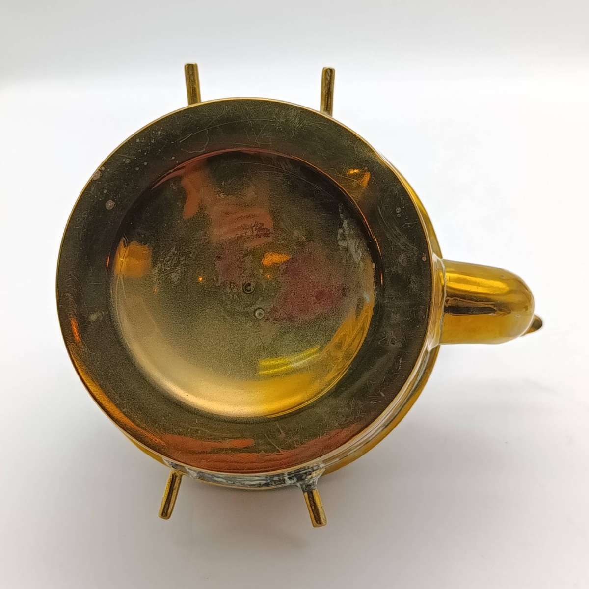 Antique Victorian brass tilting kettle with burner and stand