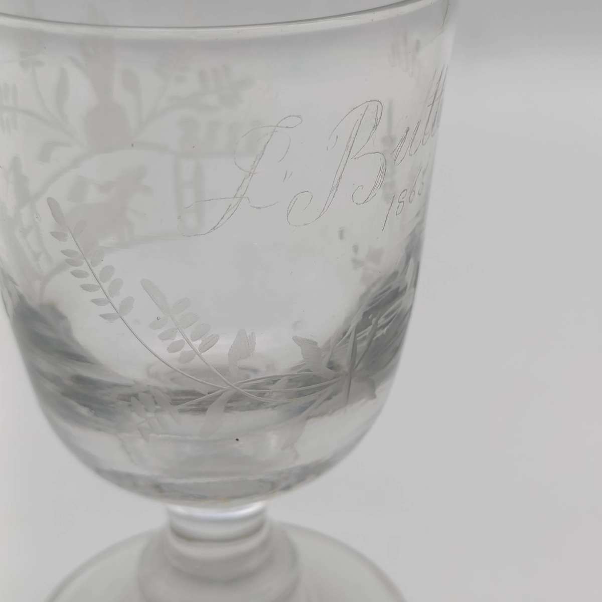 Antique glass with hand engraving P. Butterworth 1866