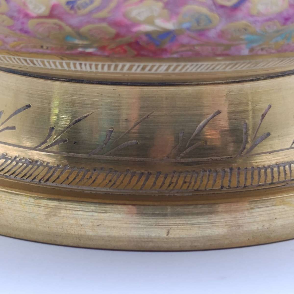 Vintage BIC India Brass flower frog bowl