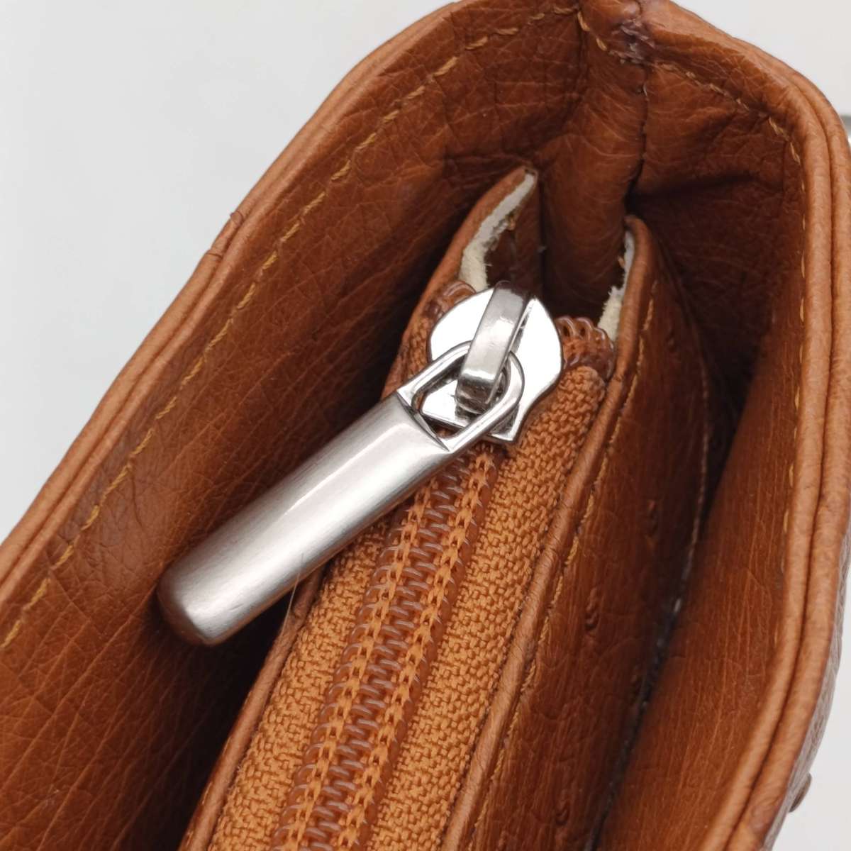 Genuine Ostrich leather handbag. Used only once. Light brown colour