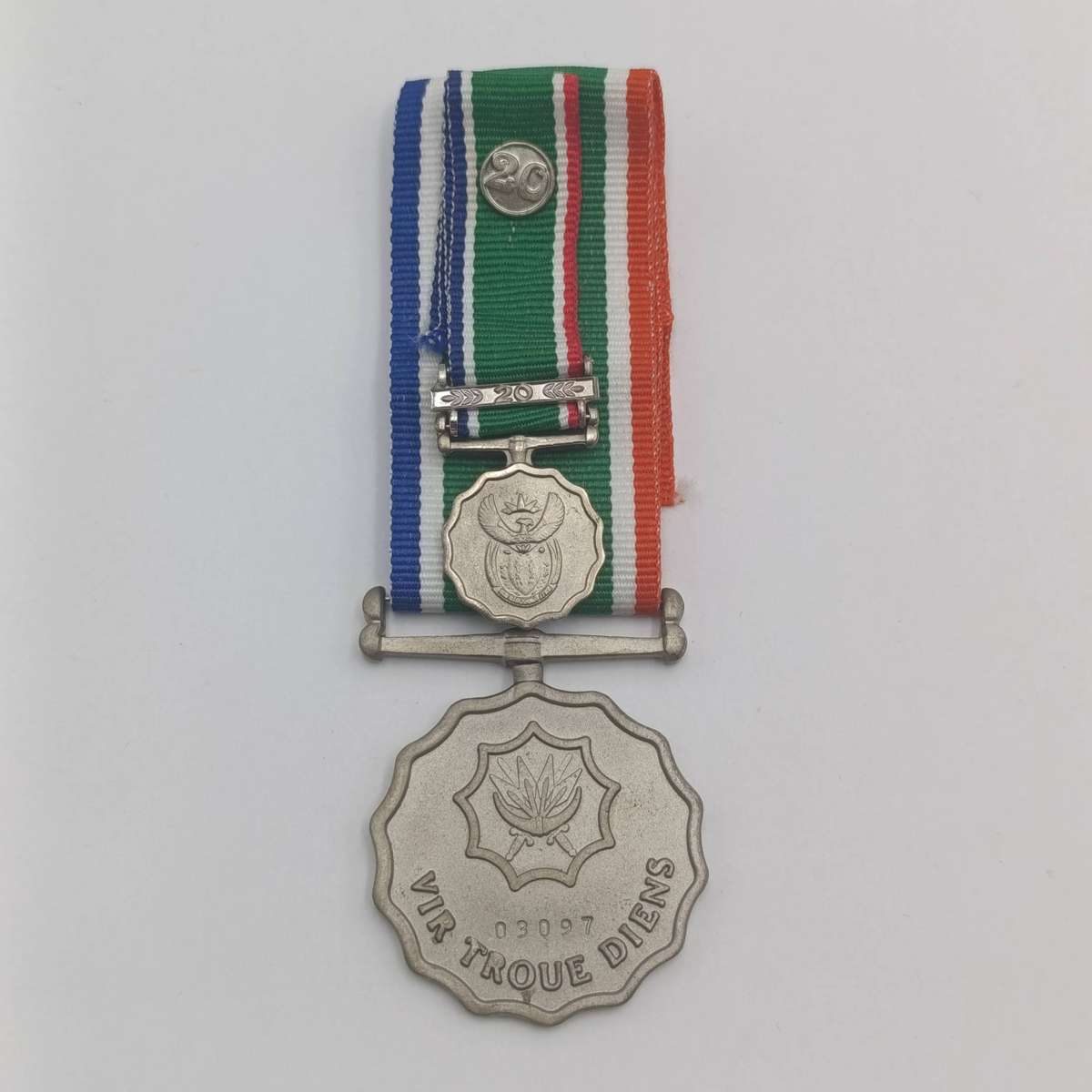 SA Army 10 Year Troue Diens Medal with 20 Year Clasp & Miniature Medal #03097