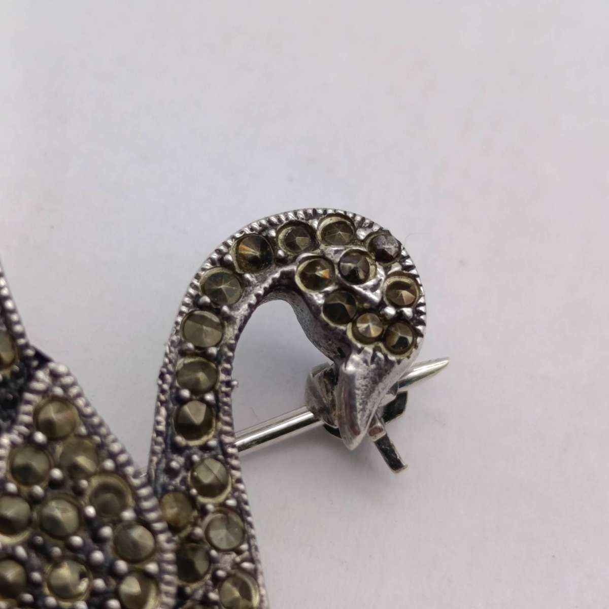 Sterling Silver Marcasite and Turquoise Brooch - 9.4g