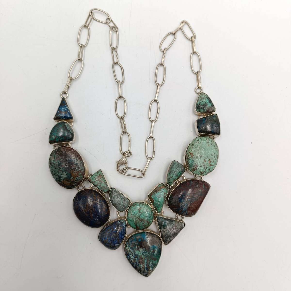 Handmade sterling silver Azurite necklace - weighs 99.5 grams