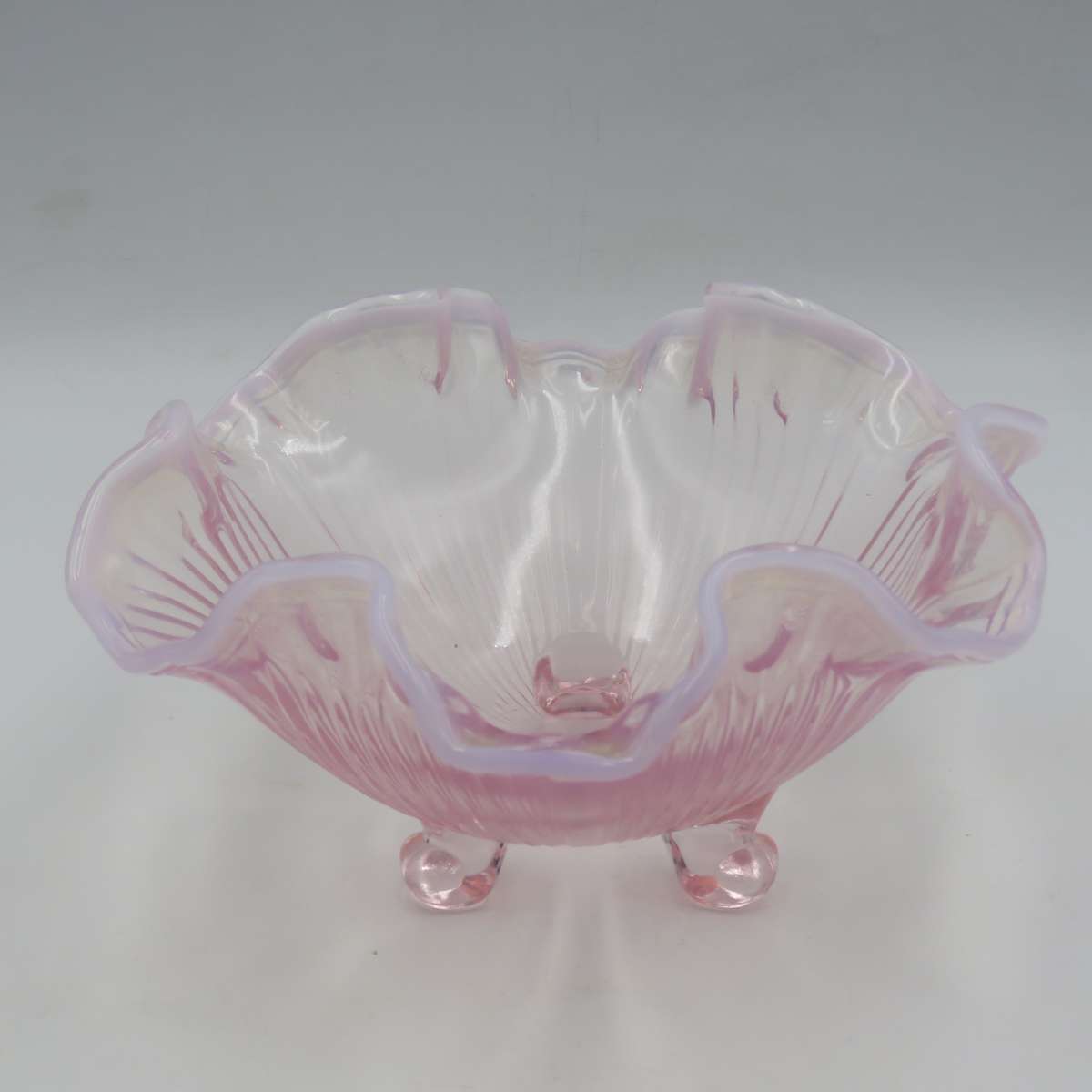 Vintage Pink glass ruffled rim bowl