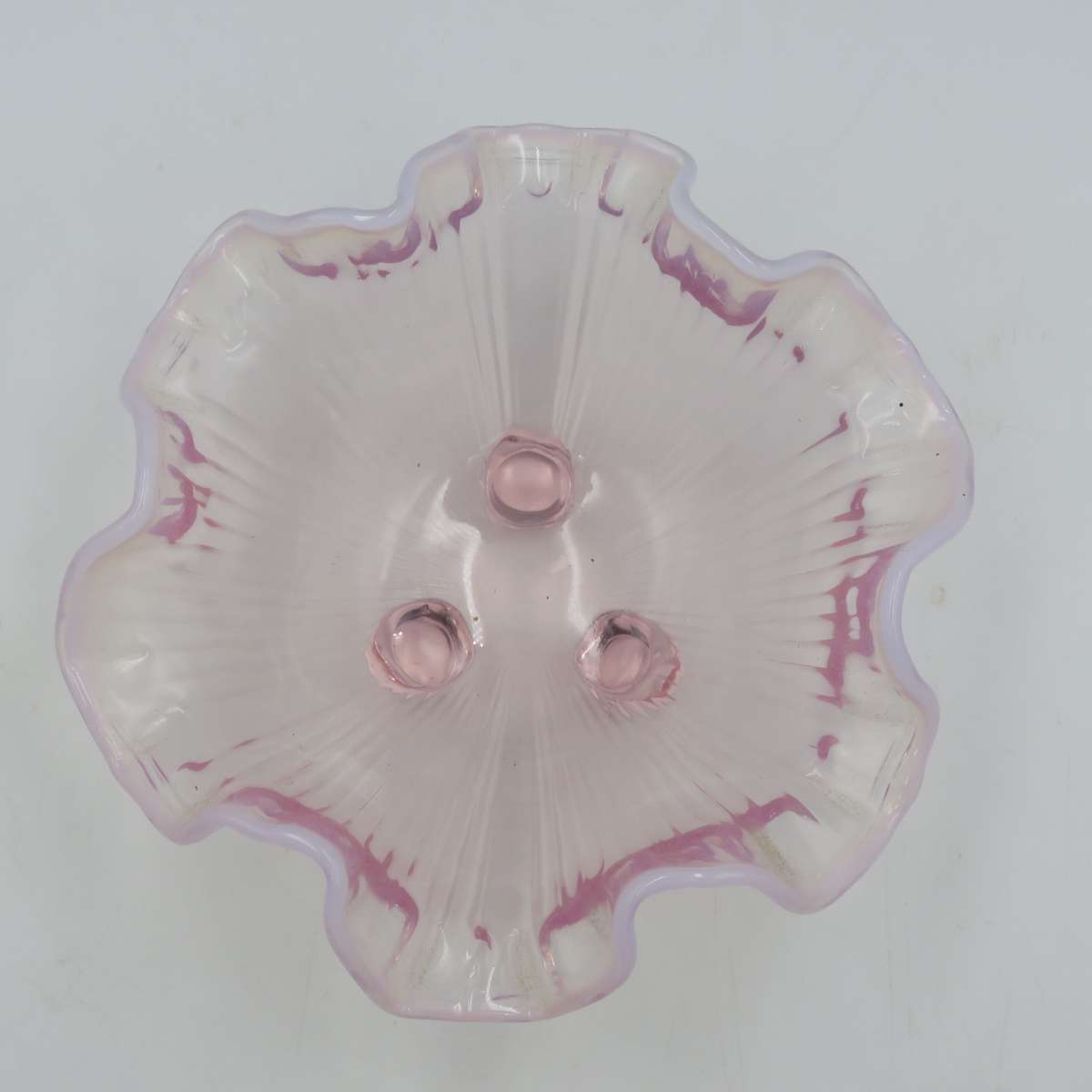 Vintage Pink glass ruffled rim bowl
