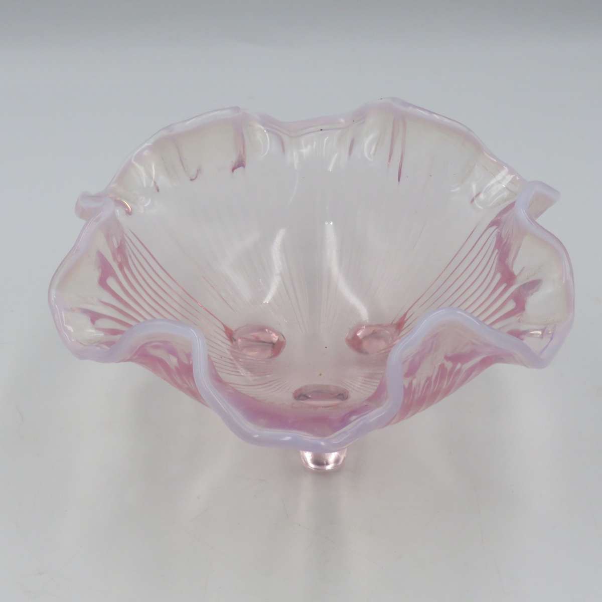 Vintage Pink glass ruffled rim bowl