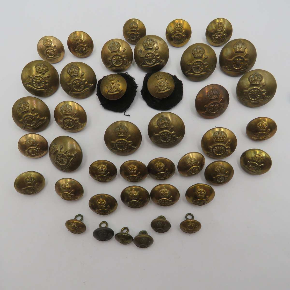 Large lot of Royal Field artillery uniform buttons