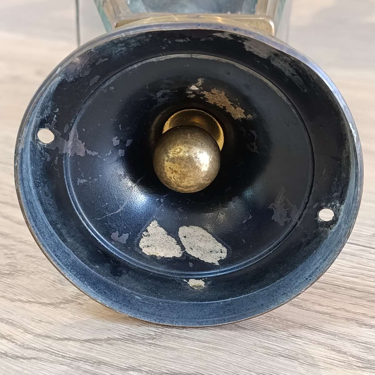 Vintage brass wall lantern with bevelled glass - no light fitting