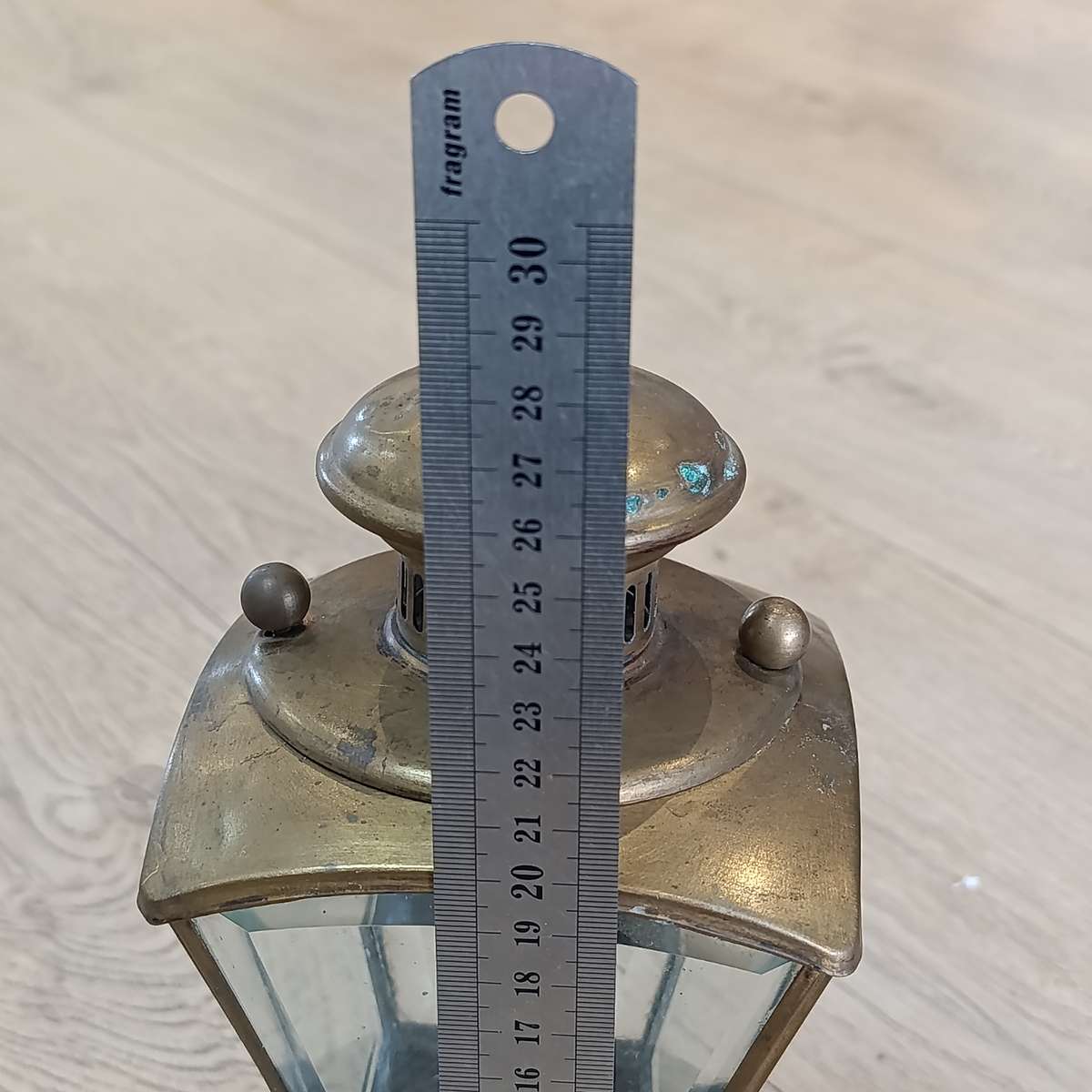 Vintage brass wall lantern with bevelled glass - no light fitting