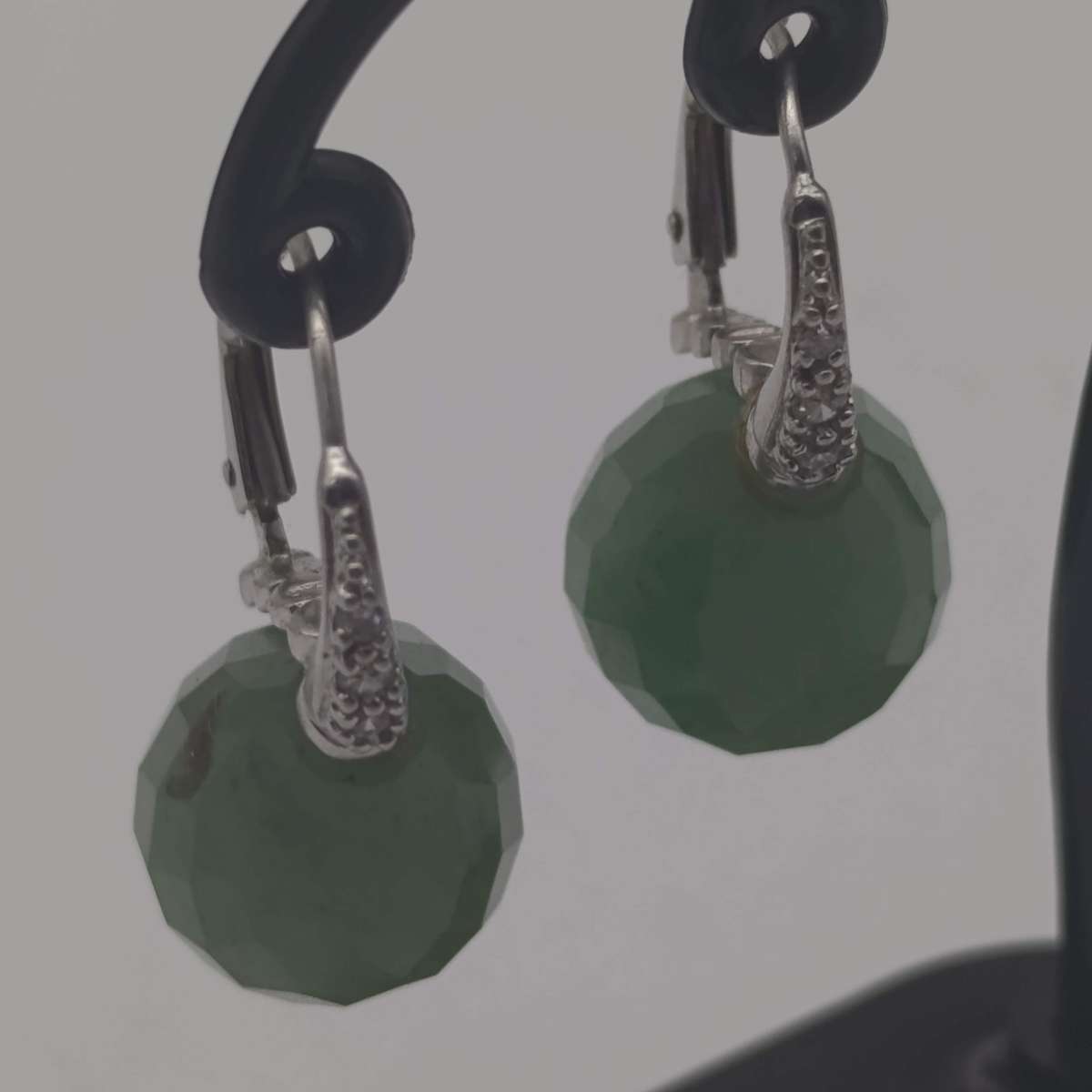 Pair of vintage sterling silver and jade earrings