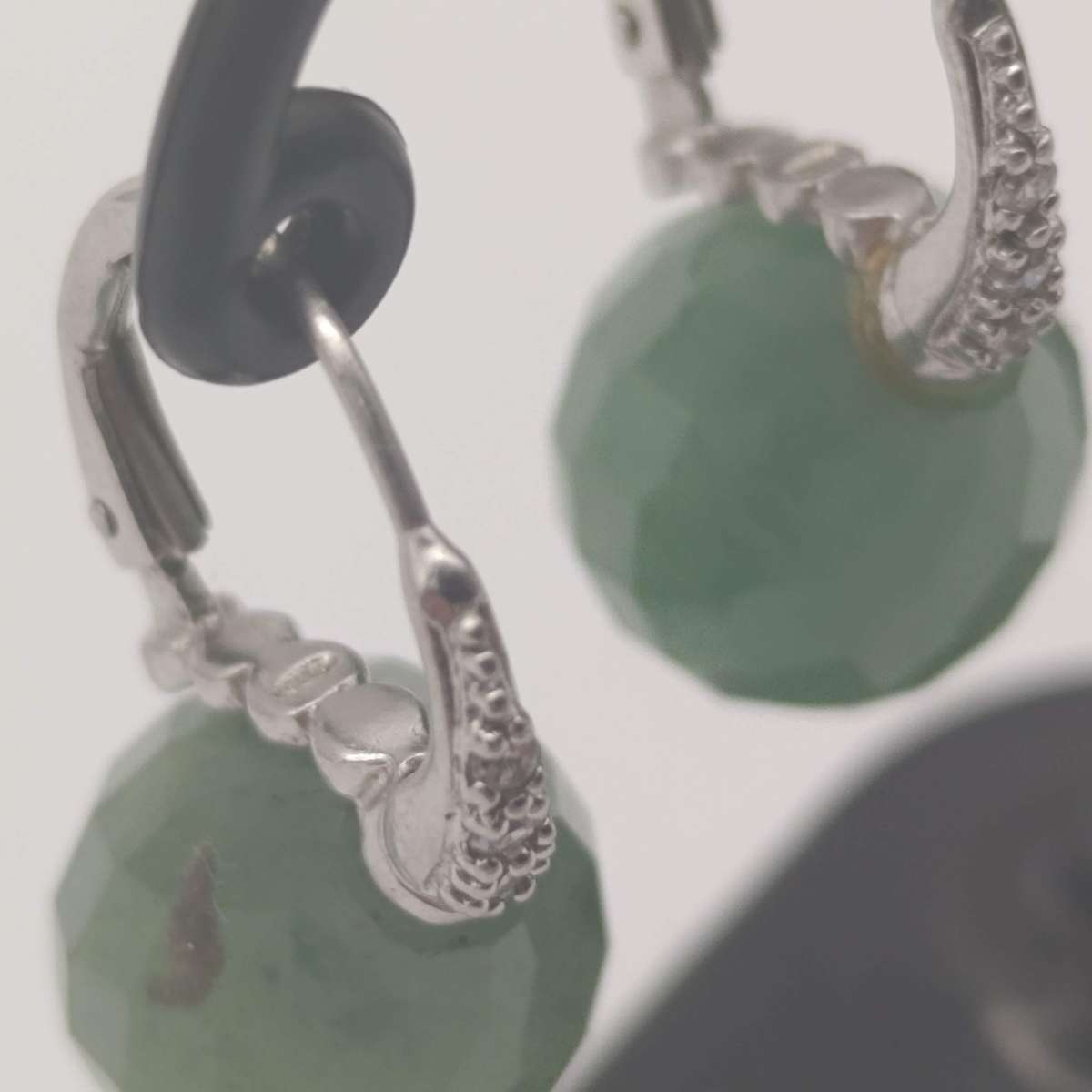 Pair of vintage sterling silver and jade earrings