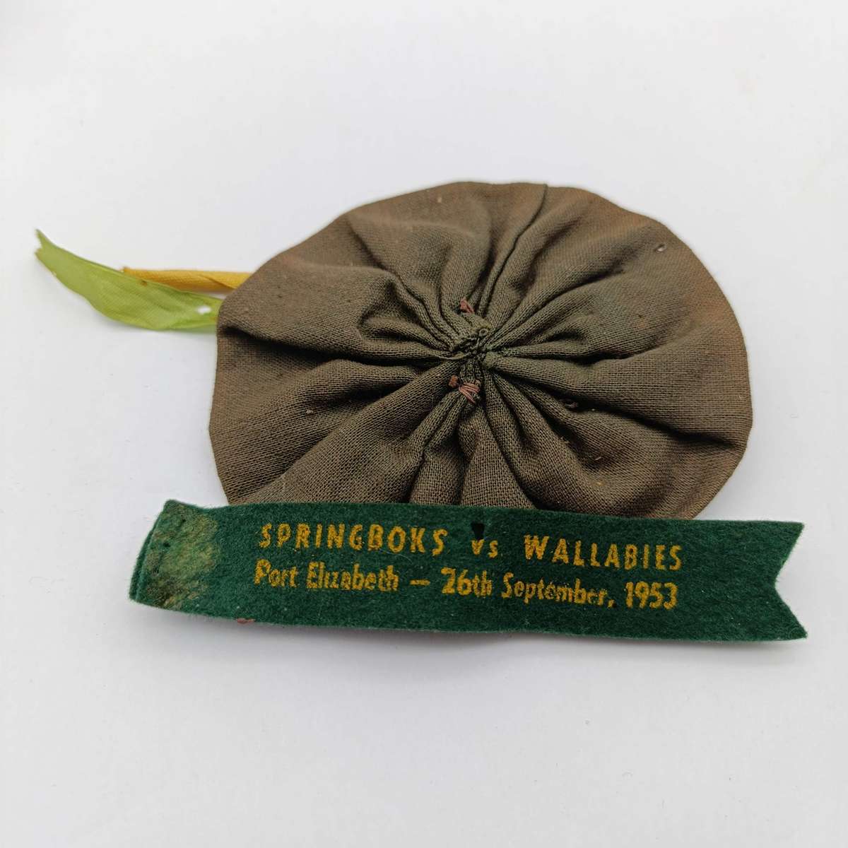 Vintage 1953 Springboks vs Wallabies Port Elizabeth match ribbons with Rossette