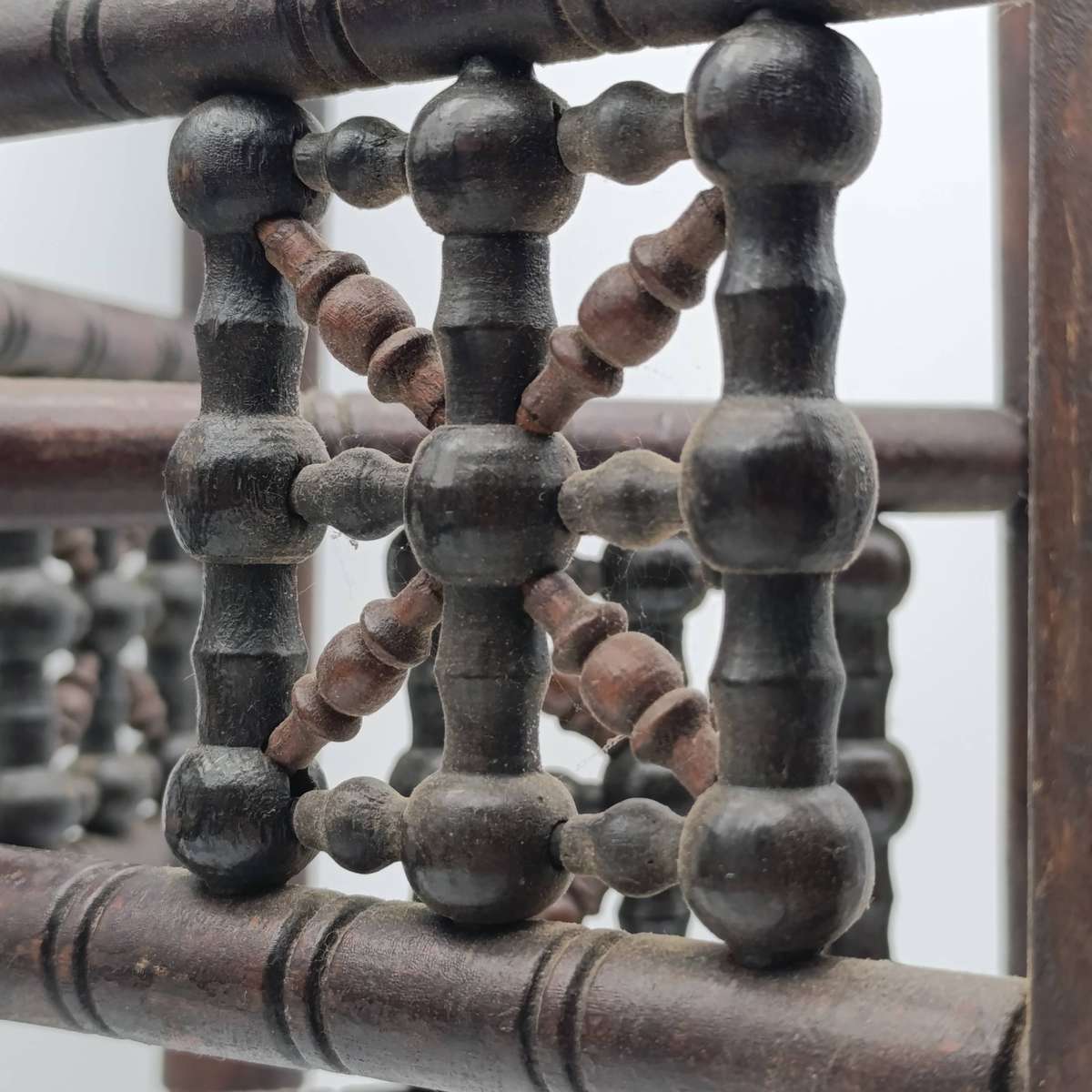 Antique folding table with tray and wooden foot piece
