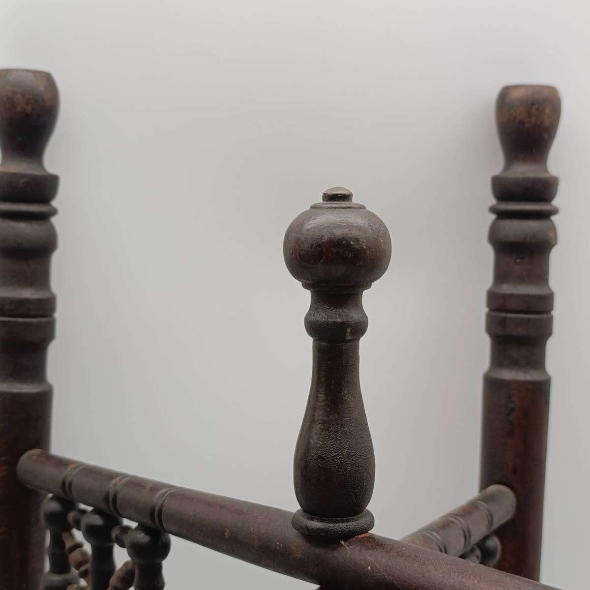 Antique folding table with tray and wooden foot piece