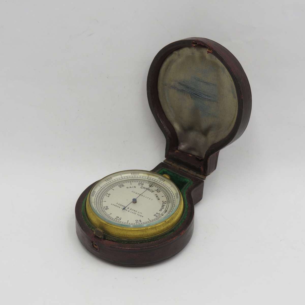 Antique T. Cooke and Sons pocket barometer in original case