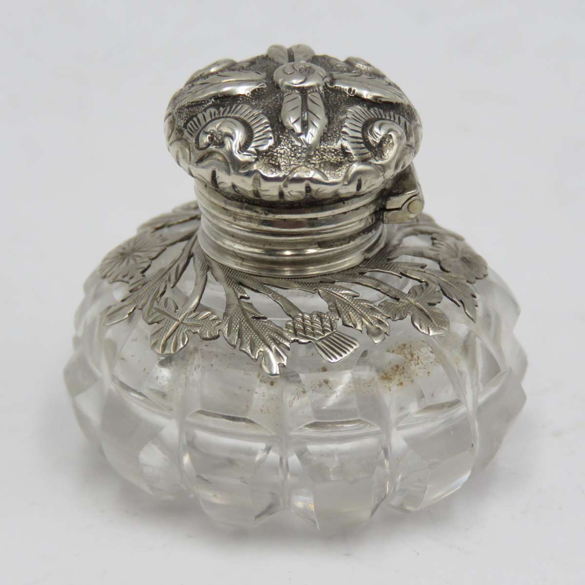 Antique sterling silver and crystal scent bottle for perfume