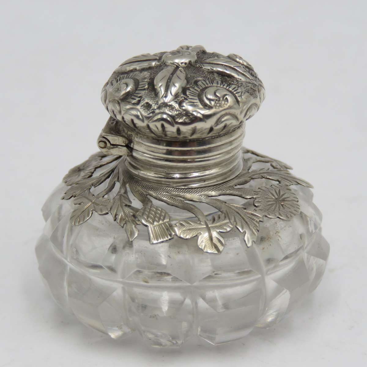 Antique sterling silver and crystal scent bottle for perfume