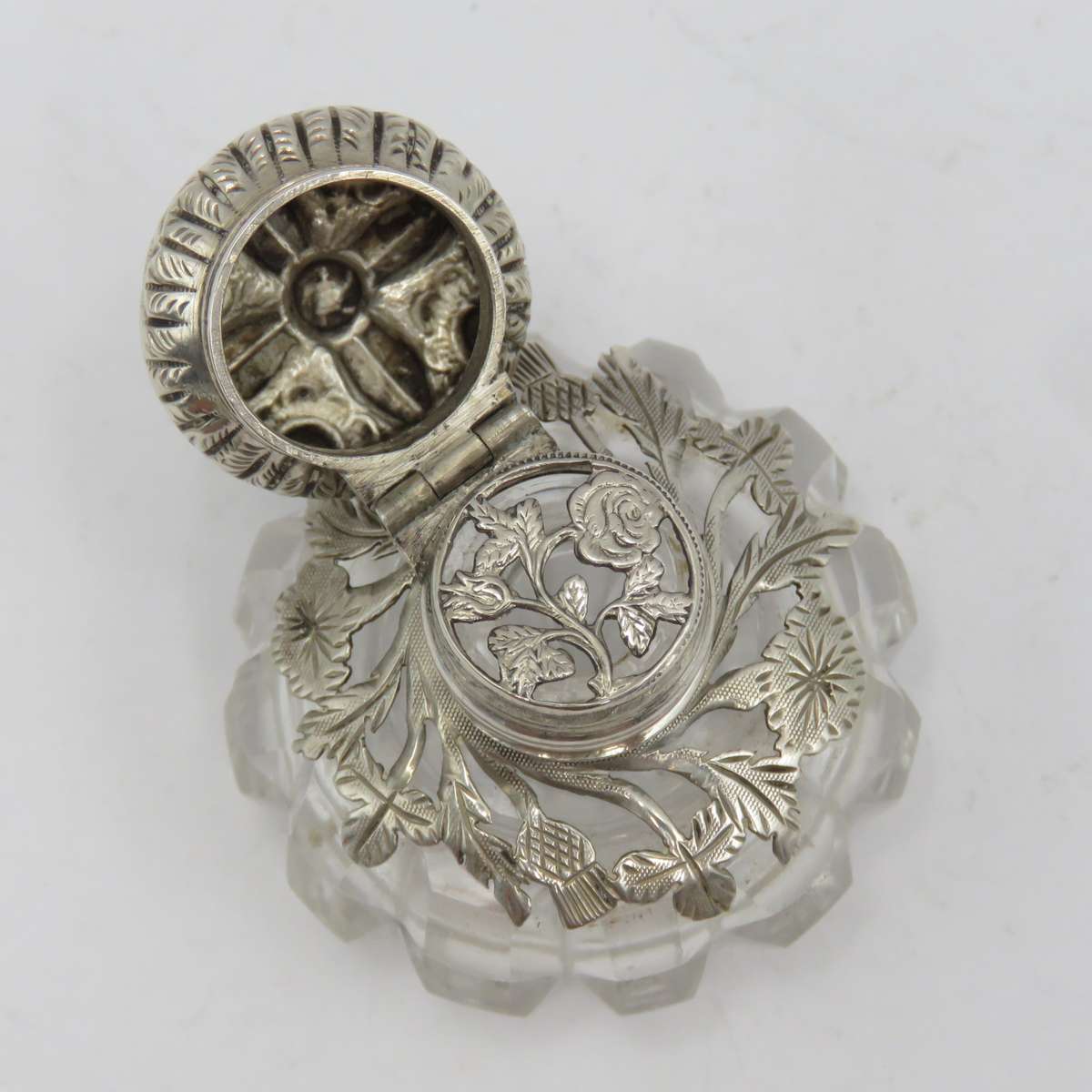 Antique sterling silver and crystal scent bottle for perfume