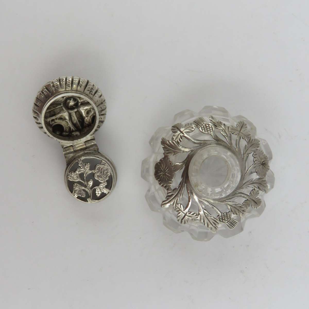 Antique sterling silver and crystal scent bottle for perfume