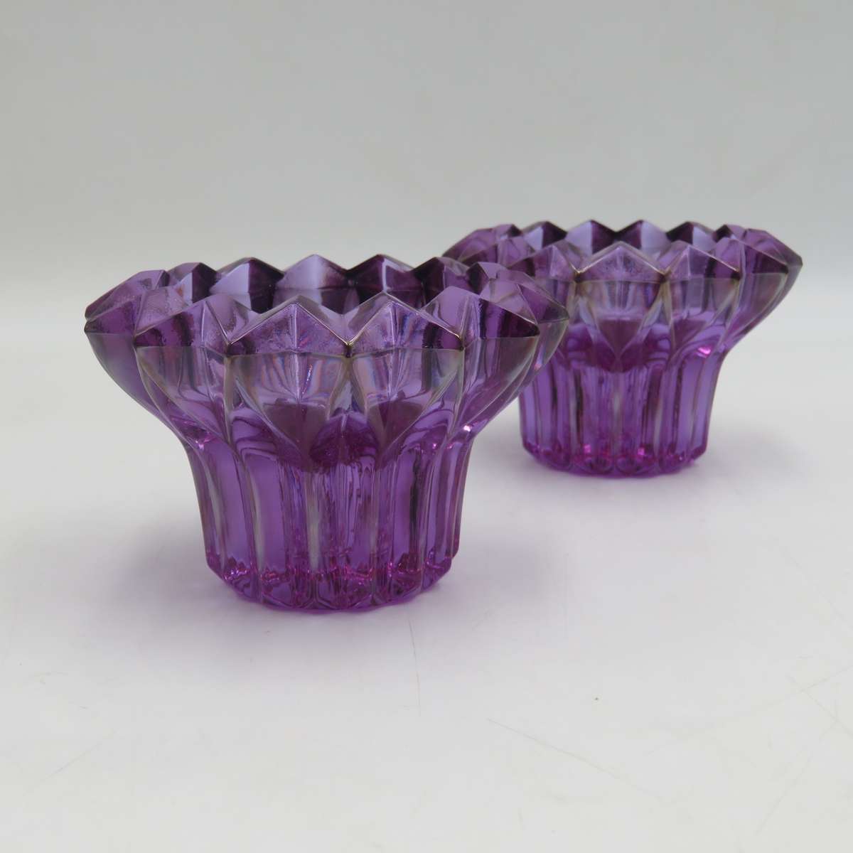 Pair of beautiful Lilas crystal candle holders in box