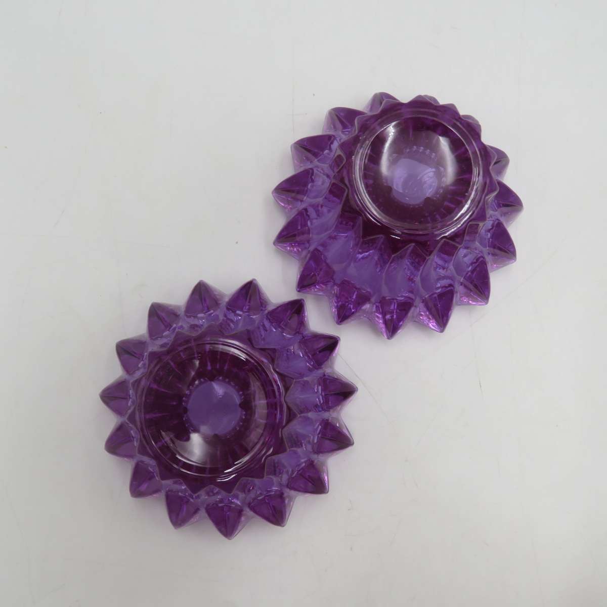 Pair of beautiful Lilas crystal candle holders in box