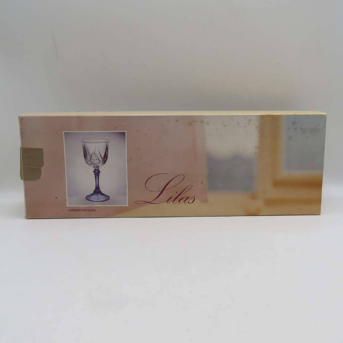Set of 6 vintage Lilas crystal glasses in box