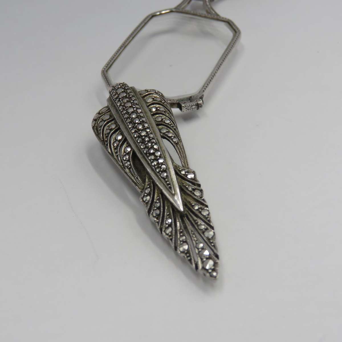 Antique Art Deco sterling silver Lorgnette with Marcasites
