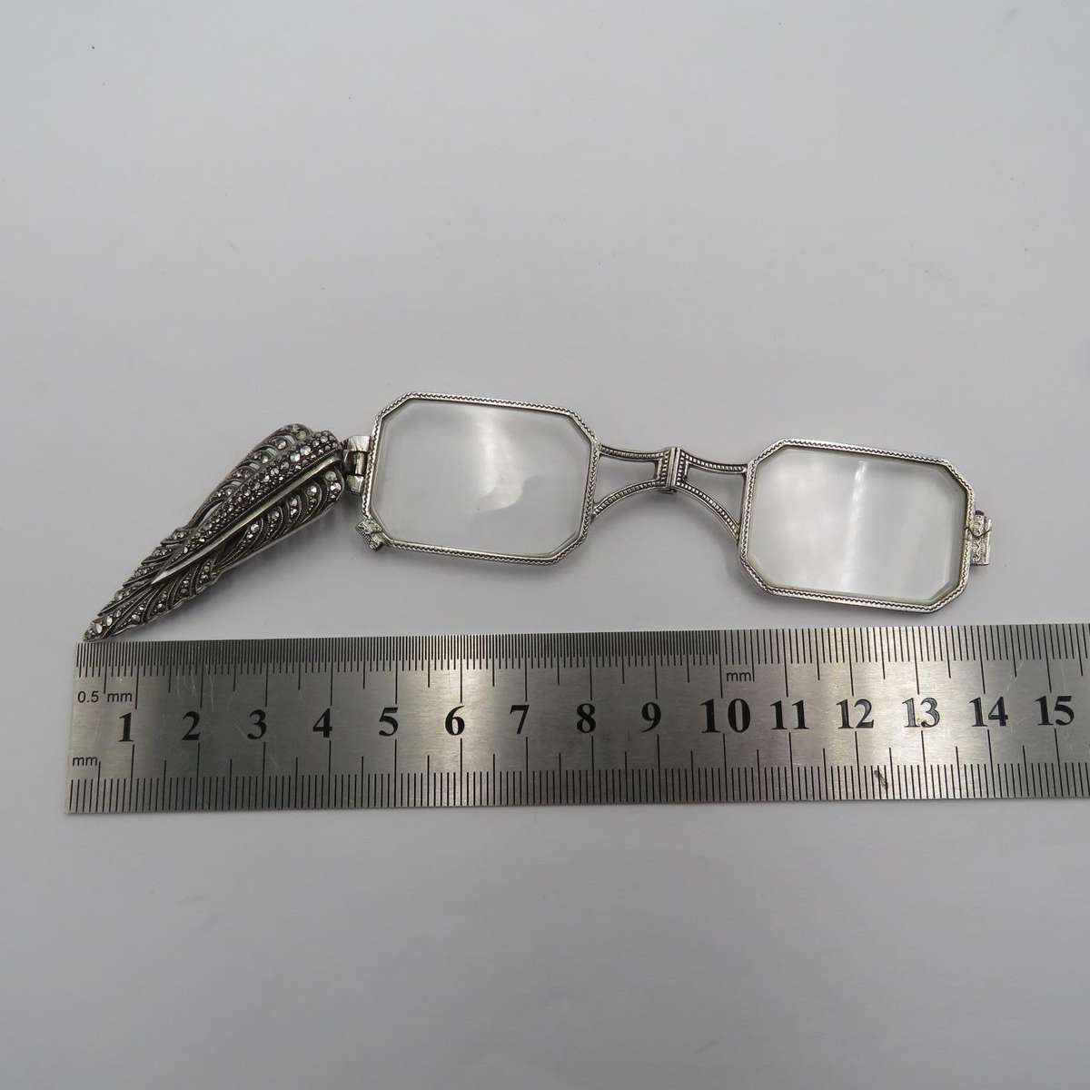 Antique Art Deco sterling silver Lorgnette with Marcasites