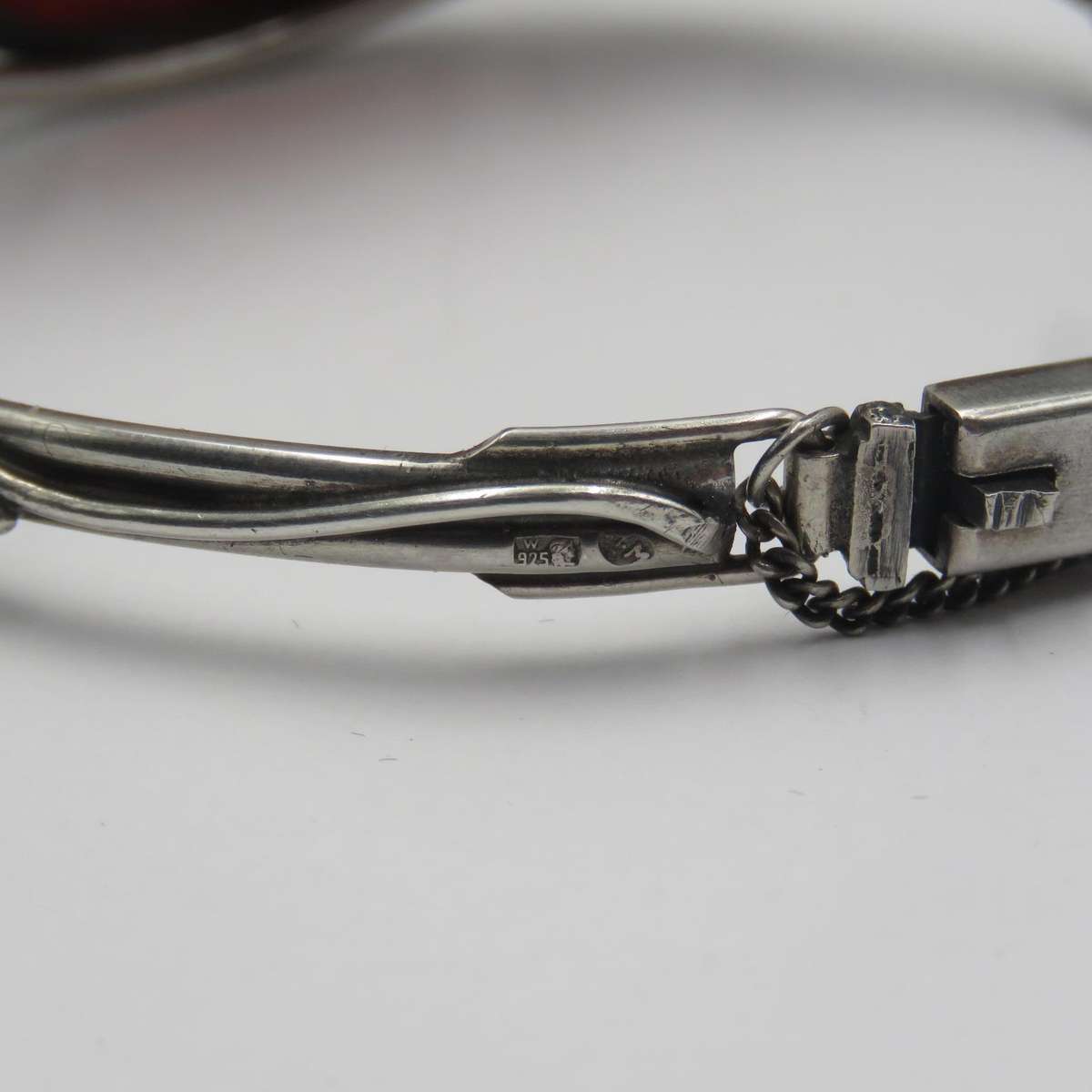 Vintage Polish sterling silver Amber bracelet with grape leaves motif - weighs 29.1 gram - Size 17cm