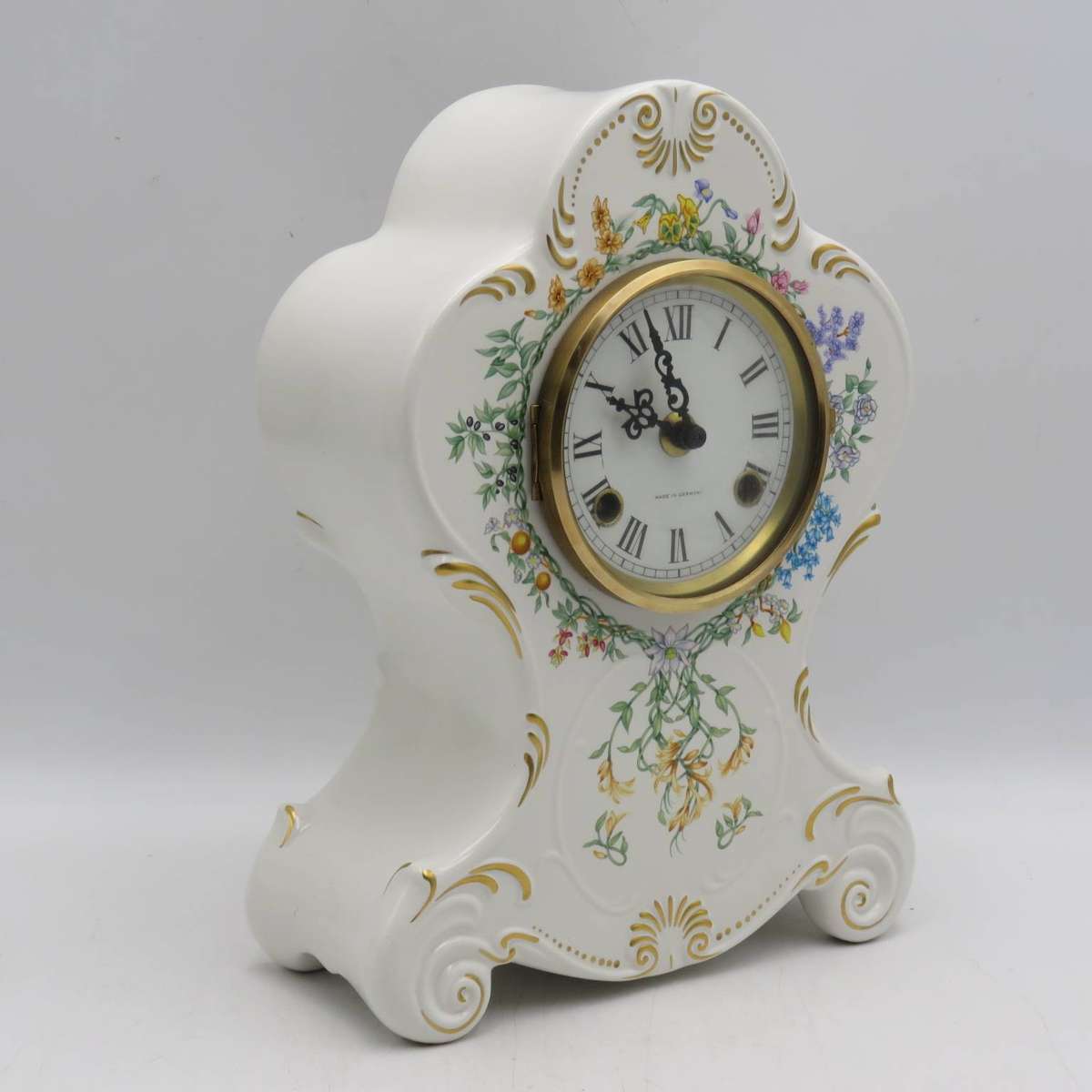 Vintage German Hermle porcelain mantel clock - working