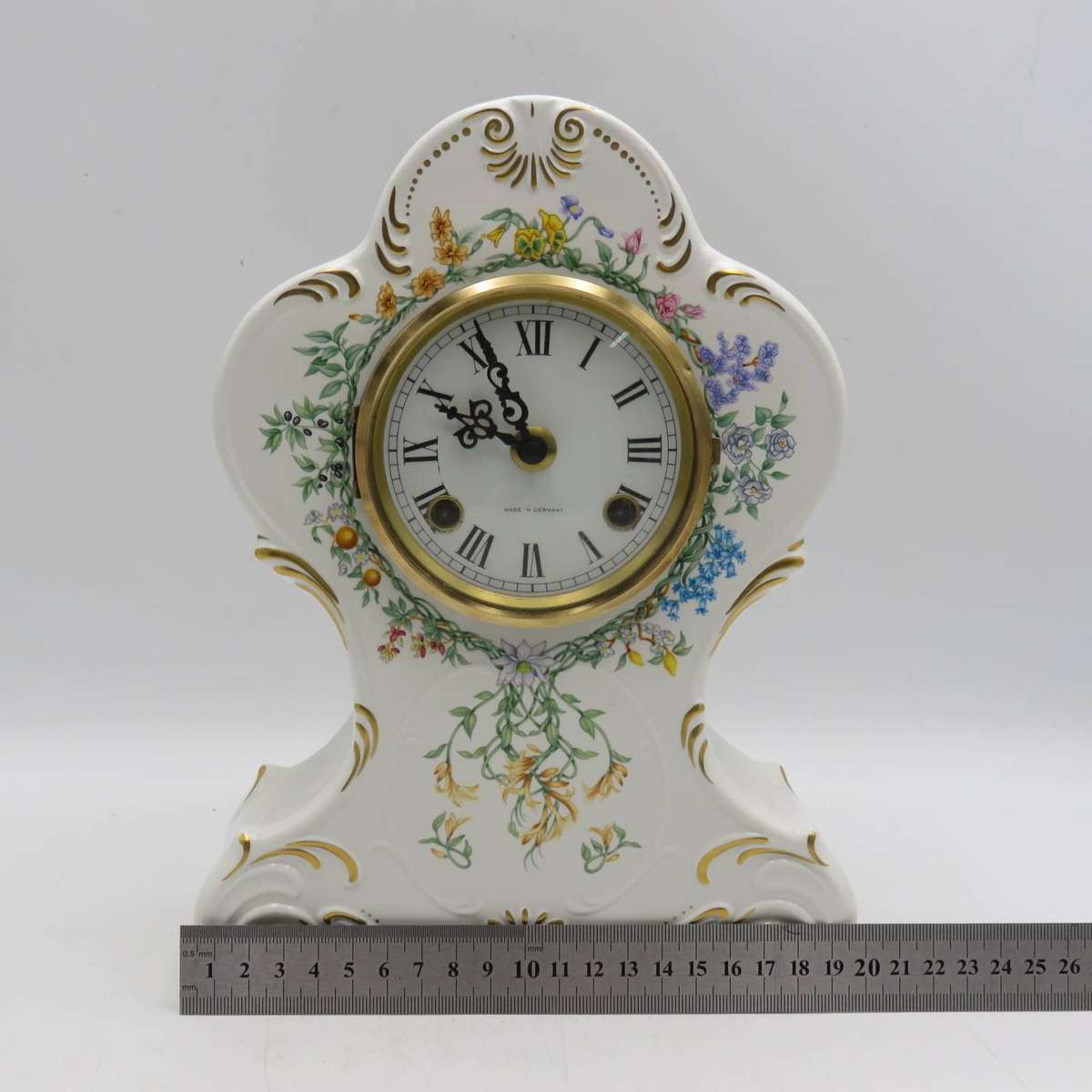Vintage German Hermle porcelain mantel clock - working