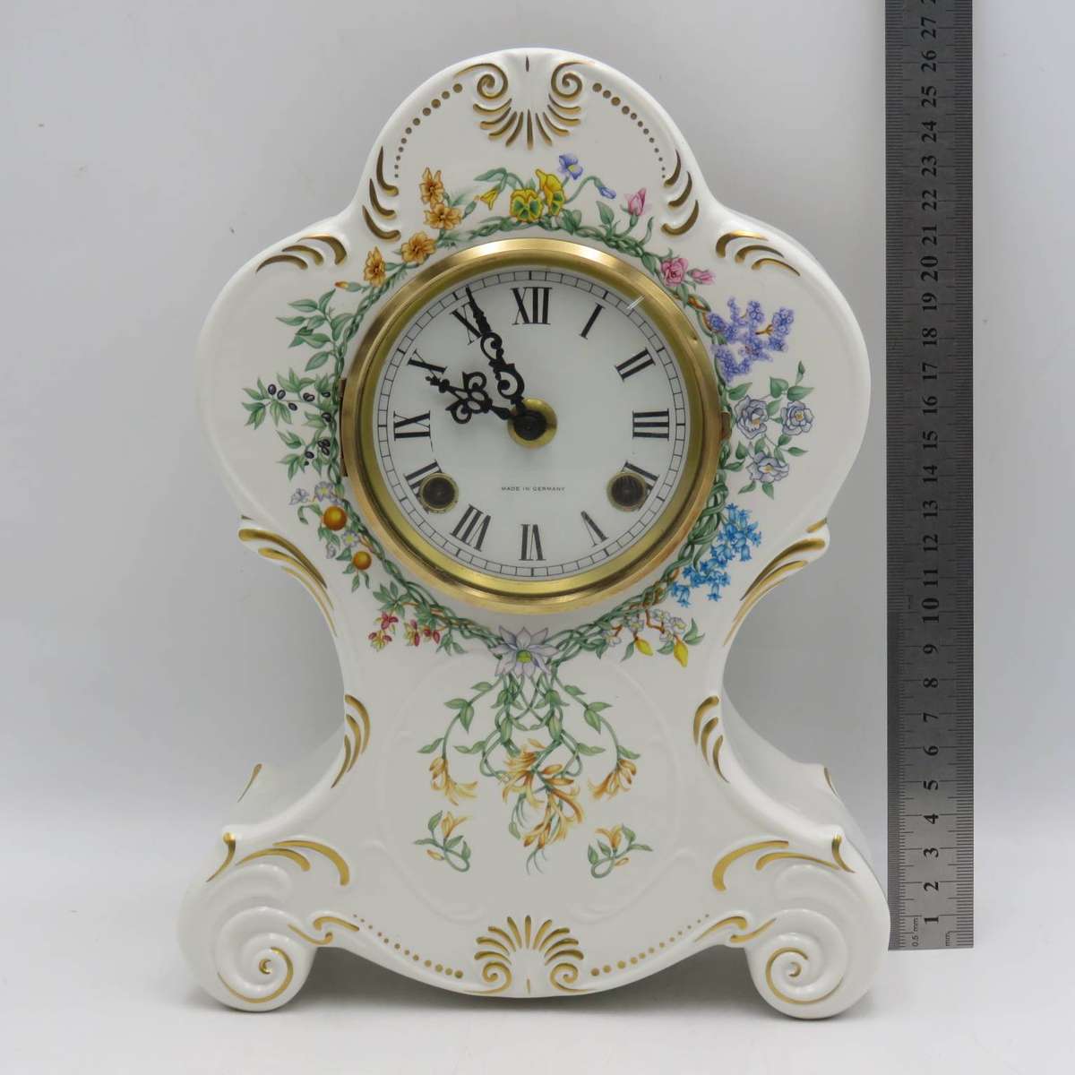 Vintage German Hermle porcelain mantel clock - working