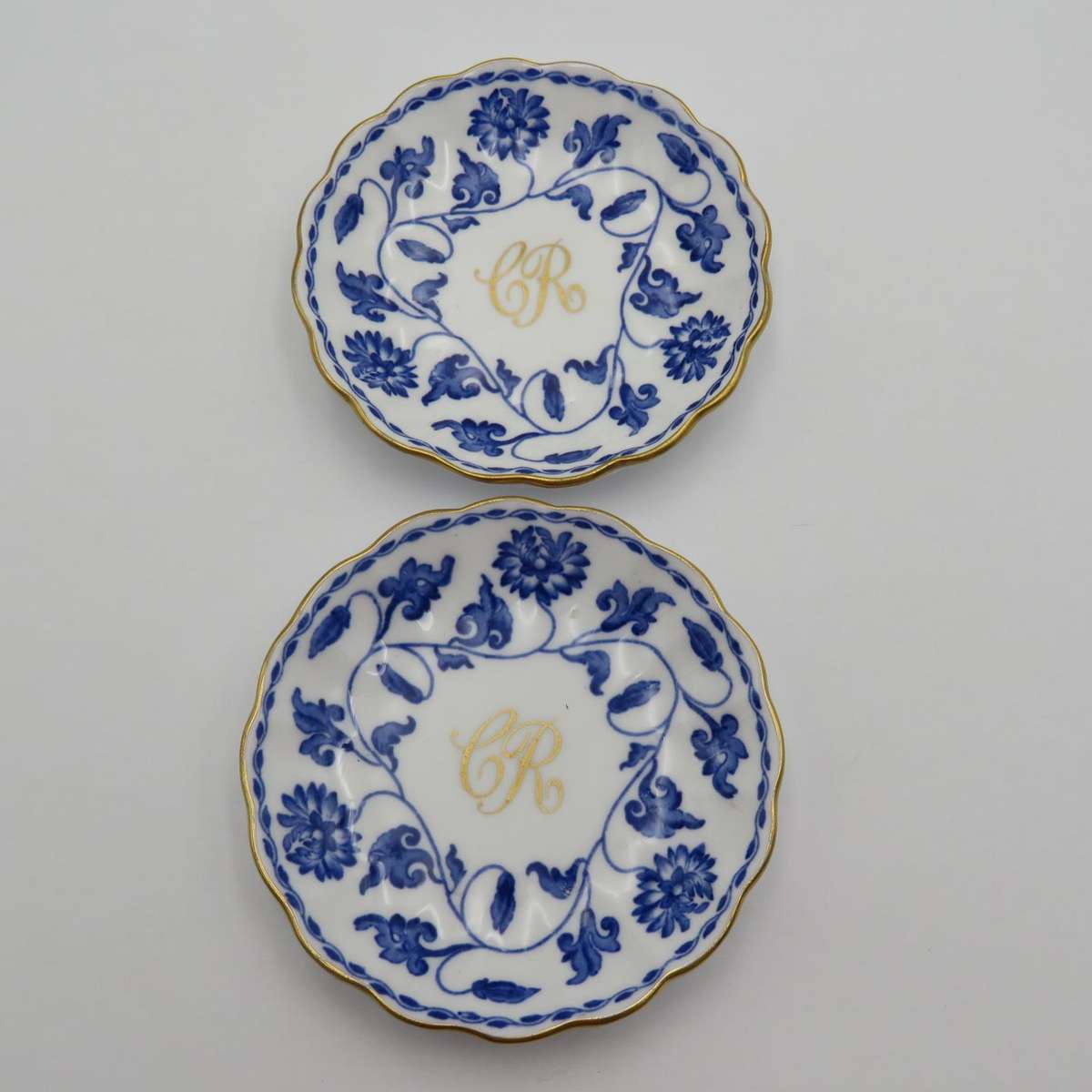 Pair of Vintage Small Spode Colonel pattern mini plates with CR initials