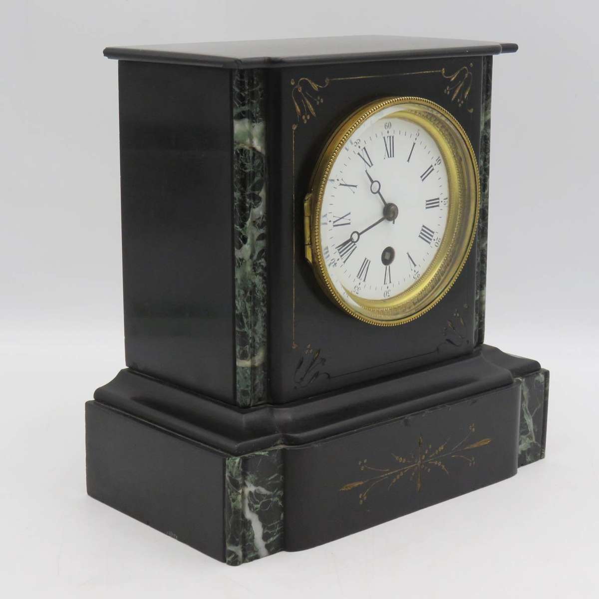 Antique Mechanical mantel clock with marble case - runs and stops