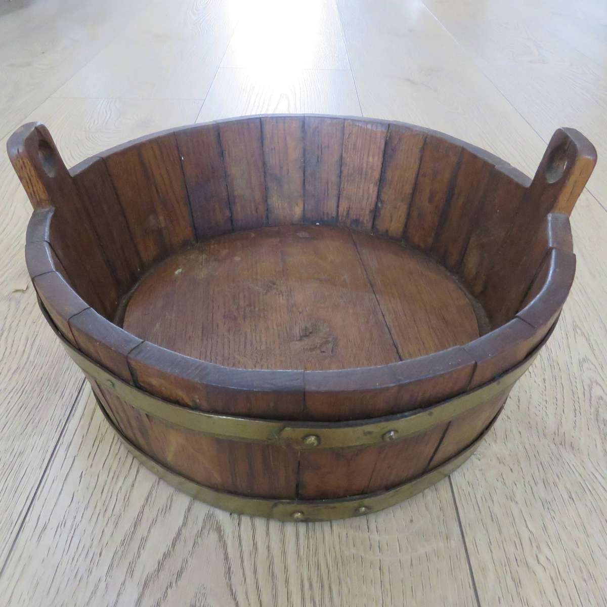 Antique brass bound wooden balie - possibly 1800's