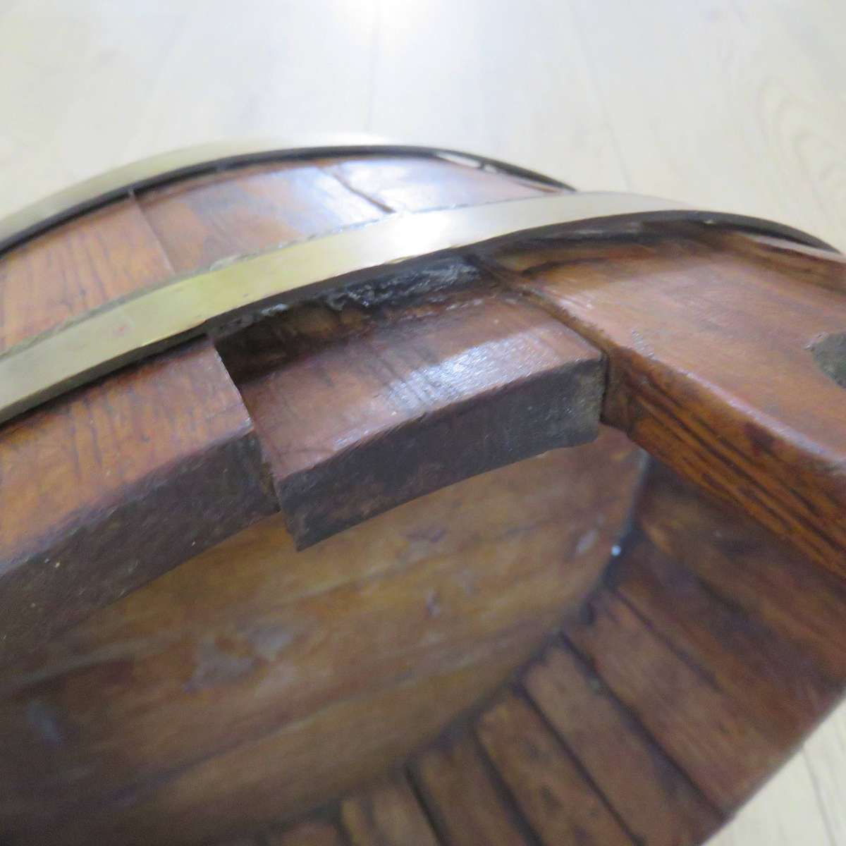 Antique brass bound wooden balie - possibly 1800's