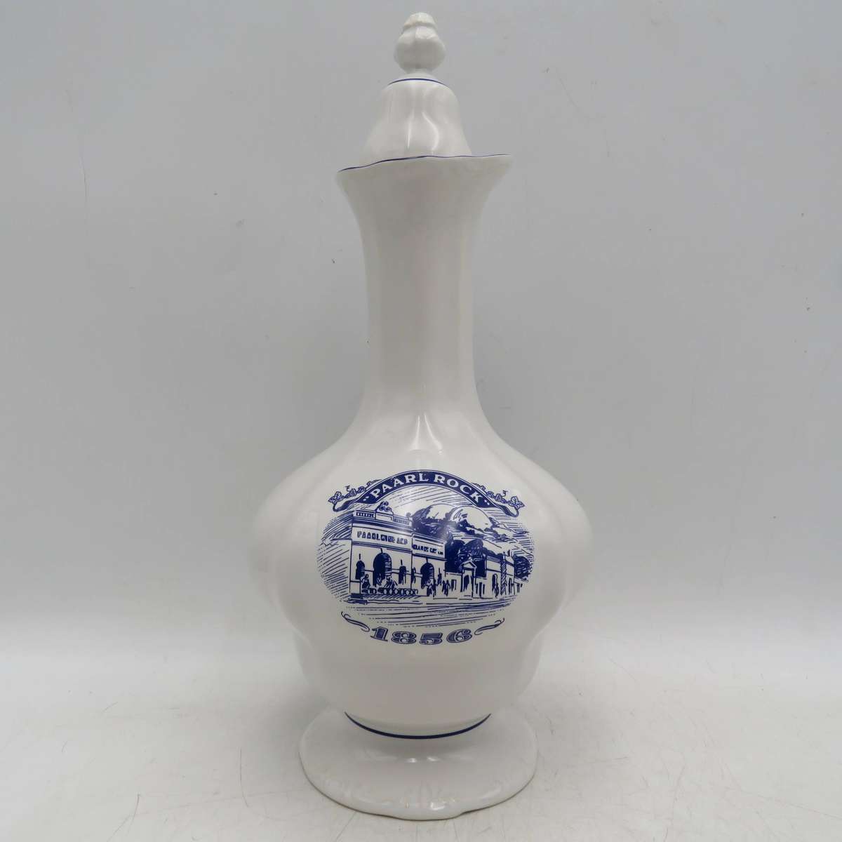 Vintage Paarl Rock Brandy porcelain decanter with lid