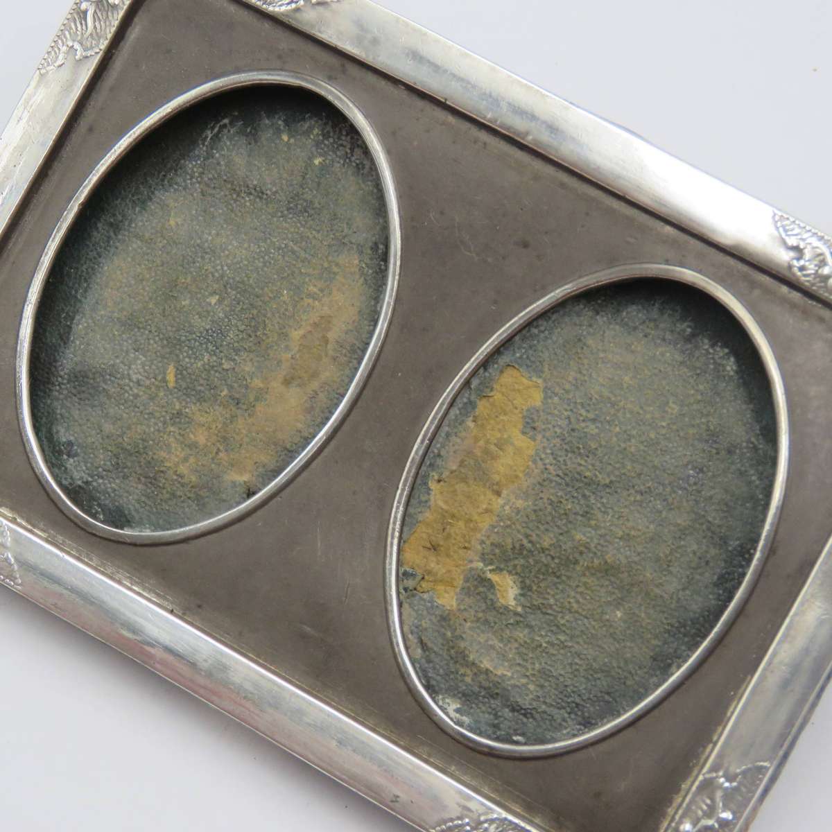 Antique silver mini photo frame with 2 oval slots