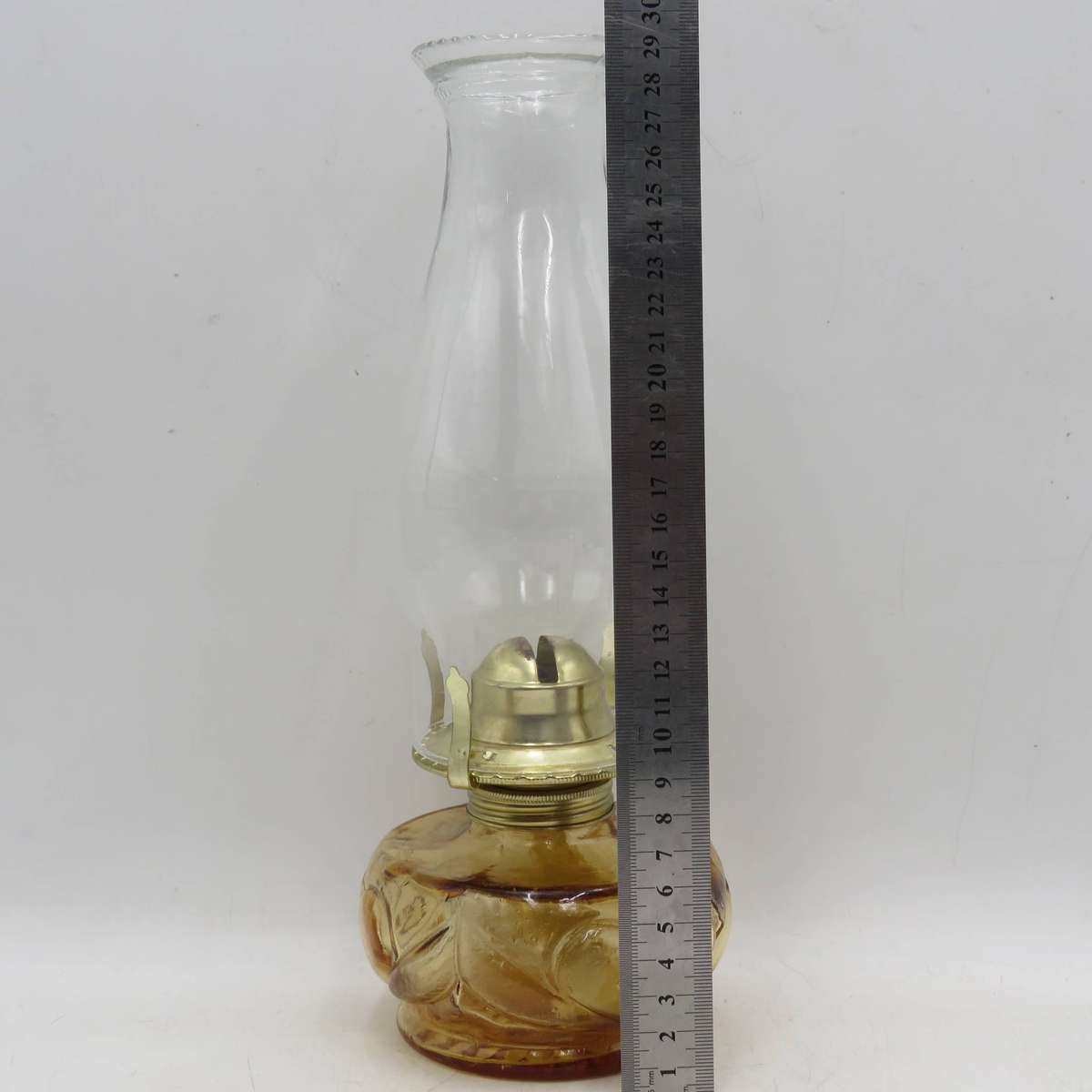 Vintage style deep orange glass oil lamp with glass funnel
