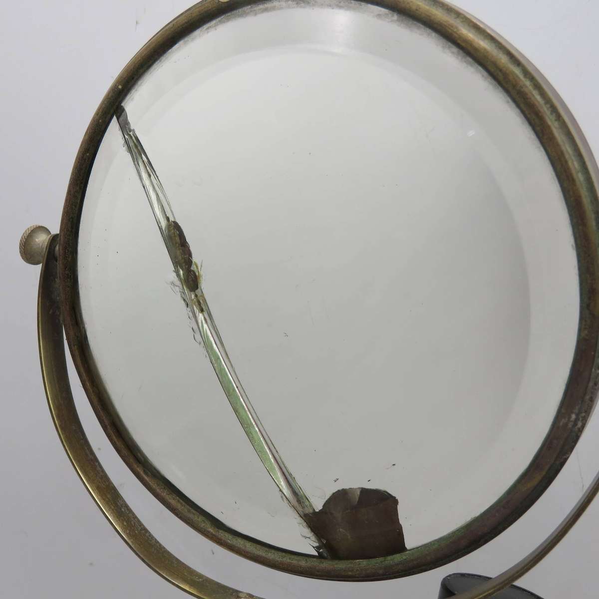 Vintage Shaving mirror stand with shaving brush - one side mirror cracked