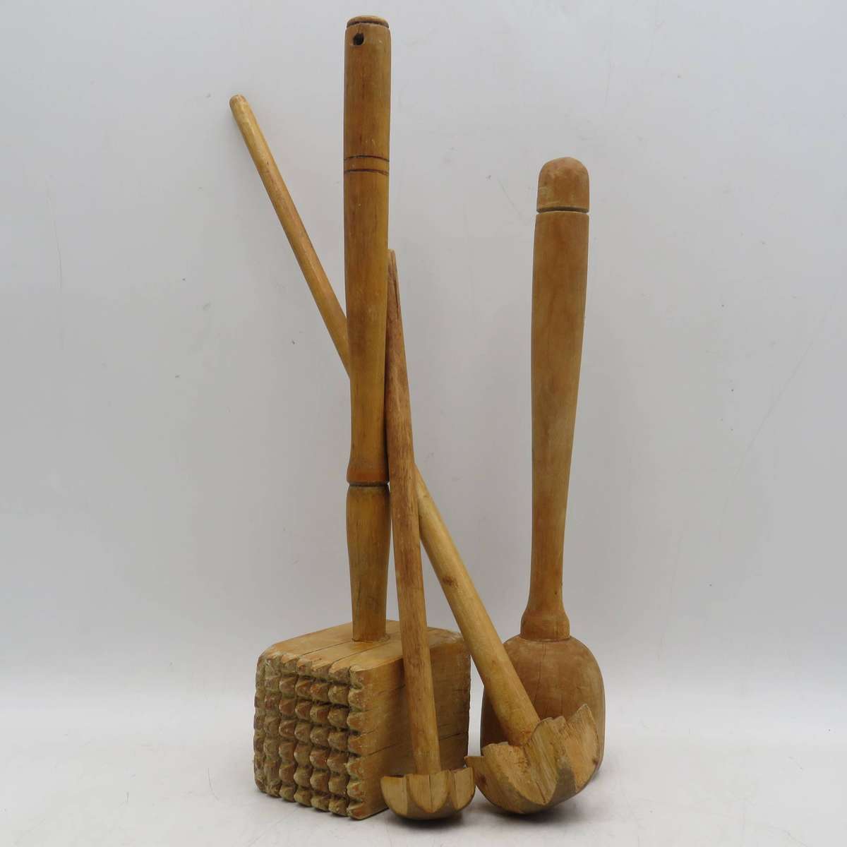 Lot of 4 vintage wooden primitive kitchen tools