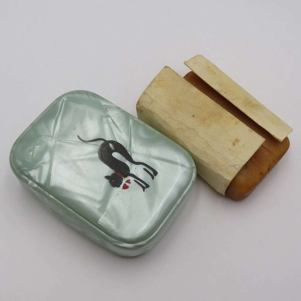 Antique Baby brush and comb set with rattle and soap box