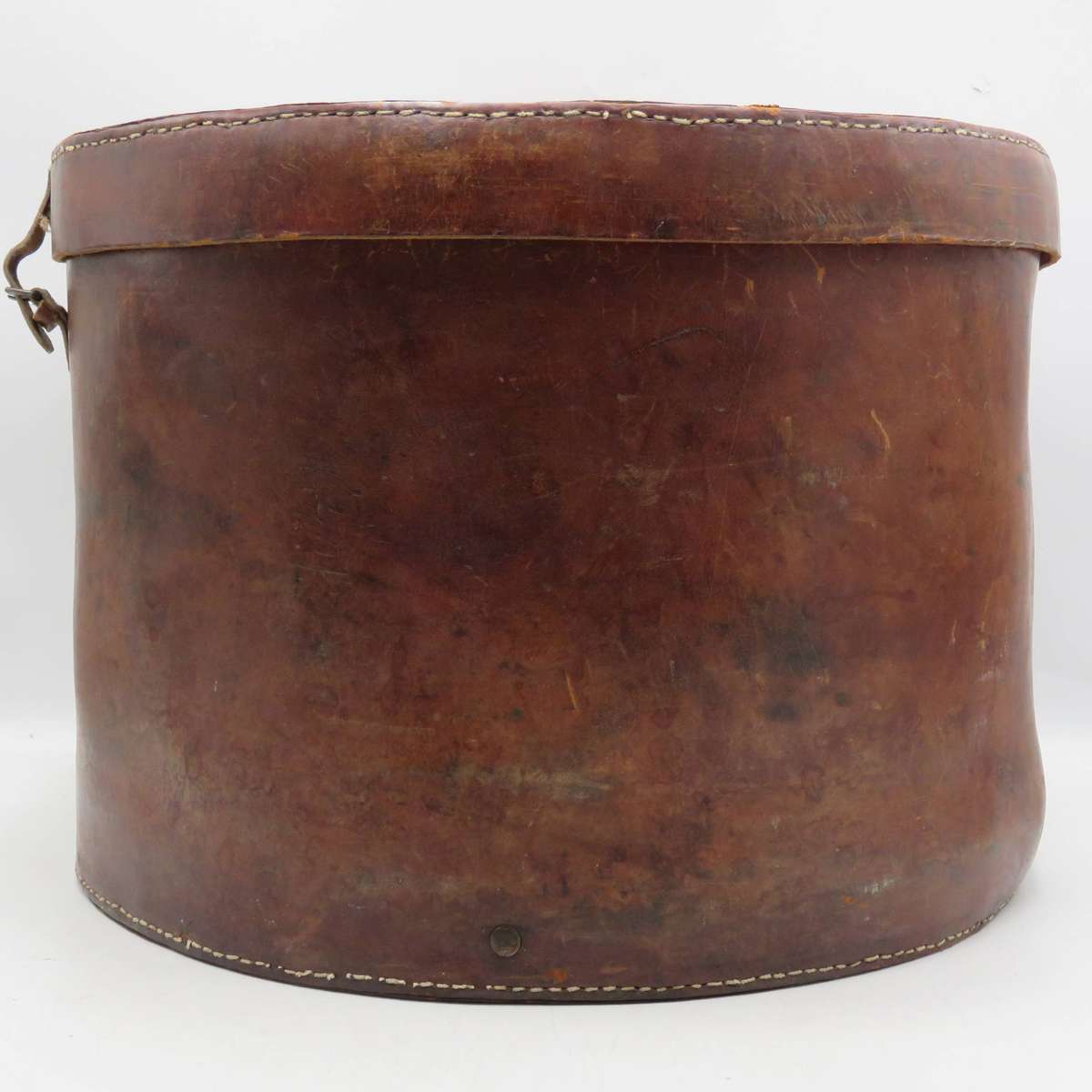 Antique Large round leather hat case