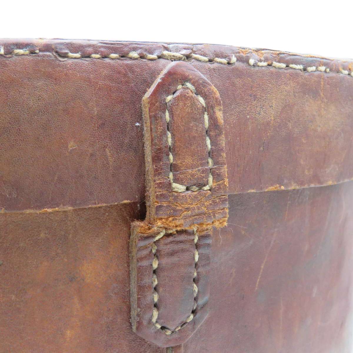 Antique Large round leather hat case