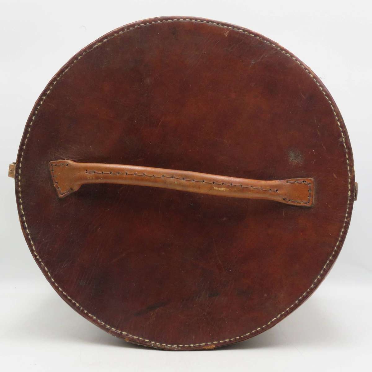 Antique Large round leather hat case