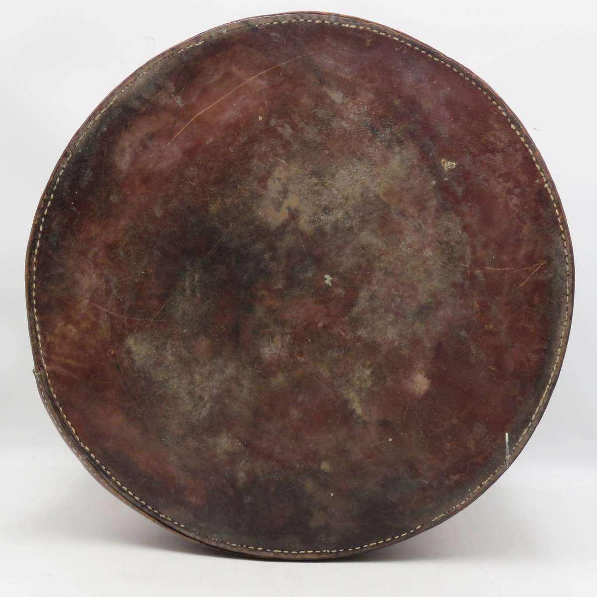 Antique Large round leather hat case