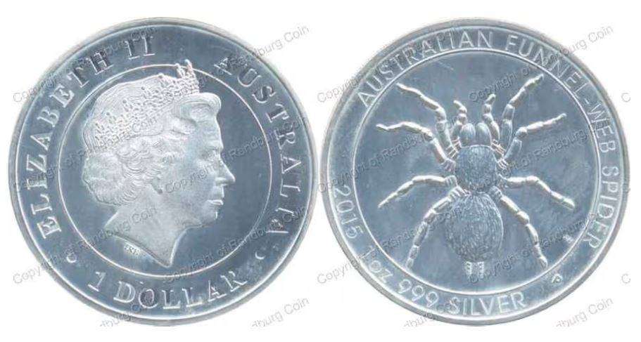 2015 1oz Silver Australia $1 Funnel web spider