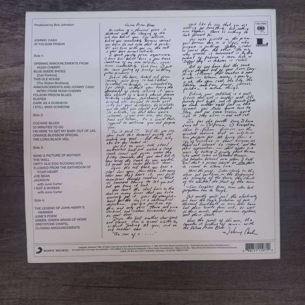 Johnny Cash - At Folsom Prison [2 X VINYL LP ]